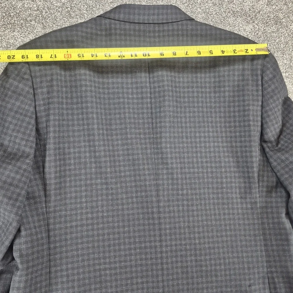 John Varvatos Blazer Mens 46R Gray Gingham Check Wool Unstructured Sport Coat